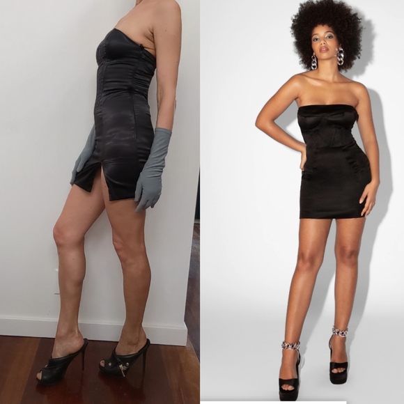 Nwt HEIRESS corset black slit miscreants sleek little black dress xs - Picture 6 of 6